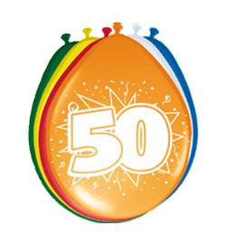Farebné narodeninové balóny s potlačou čísla 50 - 30 cm, 8 ks/bal