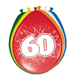 Farebné narodeninové balóny s potlačou čísla 60 - 30 cm, 8 ks/bal