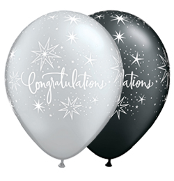 11 inch Congratulations Elegant Black a Silver balón (25 ks/bal)