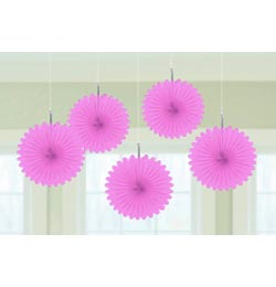 Závesná dekorácia 3D vejárové kvety ružové - 15,2 cm, 5 ks/bal