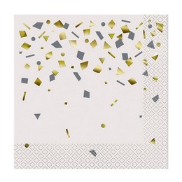 Party servítky s motívom zlaté a strieborné konfety, 33 cm x 33 cm, 20 ks