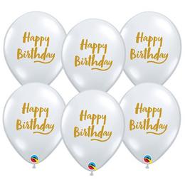 11inch Birthday Brush Script Diamond Clear - priesvitné okrúhle balóny (25 ks/balenie)