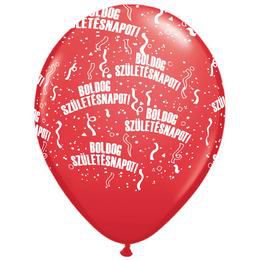 11 inch Red balón s maďarským nápisom Boldog Születésnapot, (6 ks/balenie)