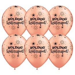 11 inch Sparkle Rosegold narodeninové balóny s maďarským nápisom Boldog Szülinapot (25 ks/balenie)