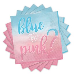 Servítky Blue or Pink Baby shower - 33 cm x 33 cm, 16 ks/balik