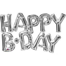 Fóliový balón Silver s nápisom HAPPY BIRTHDAY