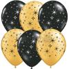 11 inch Sparkles & Swirls Black/Gold latexové balóny 6ks