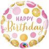 18 inch Birtday Pink & Gold Dots fóliový narodeninový balón