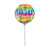9 inch fóliový balón na paličke Birthday Rainbow Stripes, 23 cm