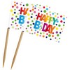 Happy Bday Rainbow Dots - farebné bodkované narodeninové party paličky na jednohubky - 50 ks