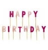 Ružové sviečky s nápisom Happy Birthday - 13 ks/bal