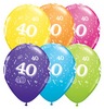 11 inch 40-A-Round Tropical Assortment farebné narodeninové balóny s číslom 40 (6 ks/bal)