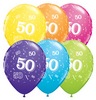 11 inch 50-A-Round Tropical Assortment farebné narodeninové balóny s číslom 50 (6 ks/bal)