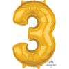 Number 3 Gold Mid Size Super Shape fóliový balón zlatá 3 - 66cm