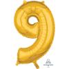 Number 9 Gold Mid Size Super Shape fóliový balón zlatá 9 - 66cm