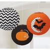 Pásikavé a bodkované guľaté halloweenske lampióny, mix - 24 cm, 3 ks