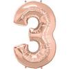 34 inch Number 3 Rosegold - ružovo zlatý fóliový balón číslo 3
