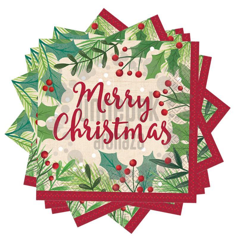 Vianočné party servítky - Merry Holly Day Christmas Party - 33 cm x 33 cm, 16 ks