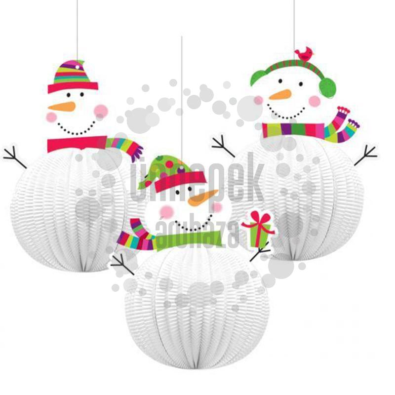 Joyful Snowman - vianočné lampióny visiaca dekorácia snehuliaci, 20 cm, 3 ks