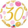 18 inch Pink & Gold Dots narodeninový fóliový balón s číslom 30