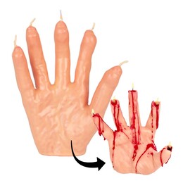 Sviečka v tvare krvácajúcej ruky na Halloween