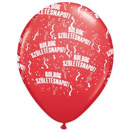 11 inch balón na narodeniny - červený s maďarským nápisom (25 ks/bal)