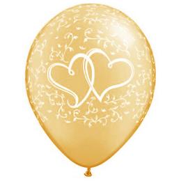 Svadobný balón - Entwined Hearts, zlatý, 28 cm, 25 ks