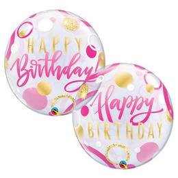 22 inch Birthday Pink & Gold Dots Bubble narodeninový balón